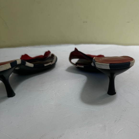 Moschino Vintage Y2K Poppy Floral Striped Kitten Heel Mules Slides Sandals Shoe - Picture 10 of 16